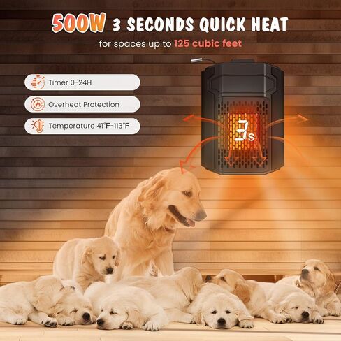 Dog House Heater with Thermostat APP WIFI Control, 500W Dog House Heaters for Outside Doghouse kennel Chicken Coop, Outdoor Pet House Heater with 6.5FT External Temperature Probe&Adjustable Temp Timer in Saudi Arabia