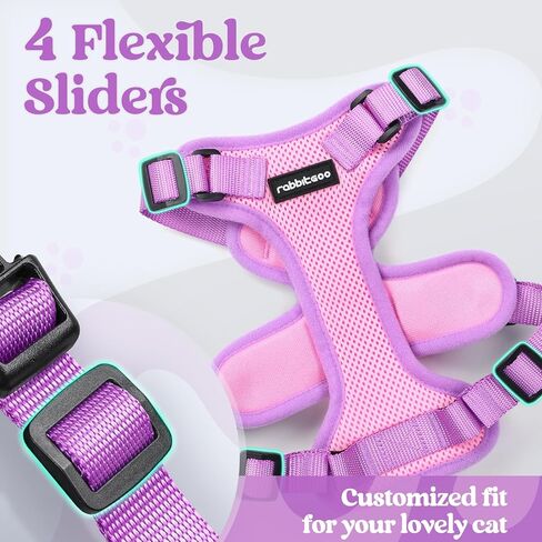 مجموعة سرج ومقود القطط من Rabbitgoo، سترات ناعمة قابلة للتعديل مقاومة للهروب للمشي في الهواء الطلق، سترة قطط قابلة للتنفس سهلة التحكم مع شرائط عاكسة، وردي وأرجواني، XS in Kuwait