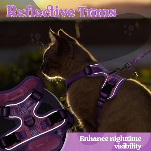 مجموعة سرج ومقود القطط من Rabbitgoo، سترات ناعمة قابلة للتعديل مقاومة للهروب للمشي في الهواء الطلق، سترة قطط قابلة للتنفس سهلة التحكم مع شرائط عاكسة، وردي وأرجواني، XS in Kuwait