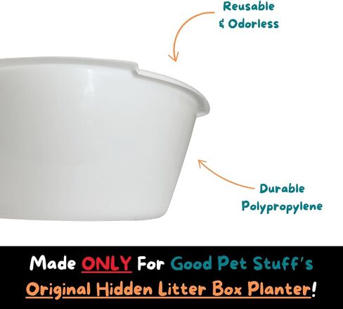 Good Pet Stuff، صندوق فضلات مخفي أصلي ومجموعة أساسيات بطانة قابلة لإعادة الاستخدام، صندوق فضلات مستدير مغلق للقطط مع نباتات صناعية، نظام تصفية رائحة الكربون، سهل التنظيف، أزرق كاريبي in Kuwait