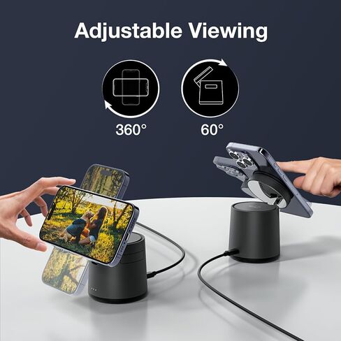 2025 ترقية محطة شحن 3 في 1 لشاحن Apple MagSafe، حامل شحن لاسلكي محمول قابل للتعديل، قاعدة شحن لاسلكية سريعة لهاتف iPhone 16 15 14 13 12 Pro Max وApple Watch AirPods (أبيض) in Saudi Arabia