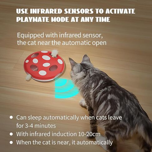PAKEWAY Interactive Cat Toy, Automatic Cat Toys for Indoor Cats, Eight Hole Structure and Two Ambush Feather, Equipped with Infrared Sensor, USB Charging in Saudi Arabia