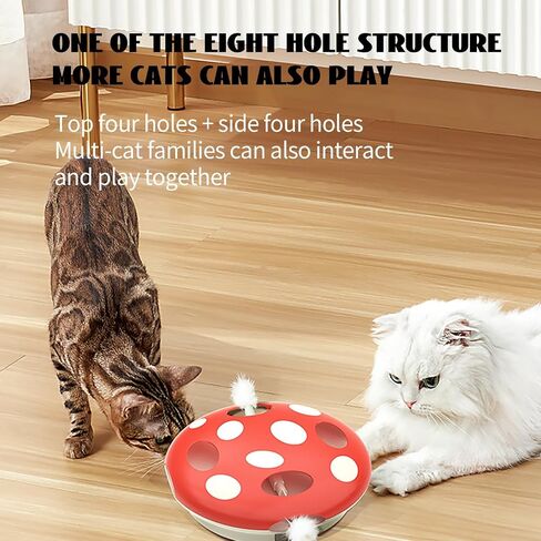 PAKEWAY Interactive Cat Toy, Automatic Cat Toys for Indoor Cats, Eight Hole Structure and Two Ambush Feather, Equipped with Infrared Sensor, USB Charging in Saudi Arabia