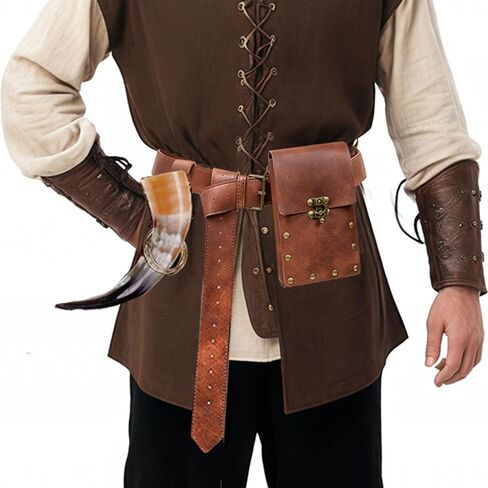 حامل الهاتف المحمول ريترو حزام الحقيبة الخصر حقيبة المرأة حزمة مراوح Steampunk رجالي القرون الوسطى عصر النهضة محفظة زي ملحق البني in Kuwait