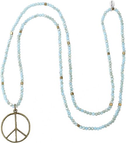 KELITCH Classic Peace Sign Necklace Love Hippie Pendant Frosted Crystal Beaded Necklace (Grey White) in Saudi Arabia