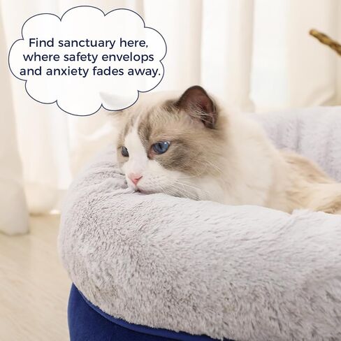 Cat Bed for Indoor Cats,Round Cat Bed for Small Pets,Washable Pet Bed with Non-Skid Bottom,Pet Bed for Puppy and Kitty,19 Inches,Navy in Saudi Arabia