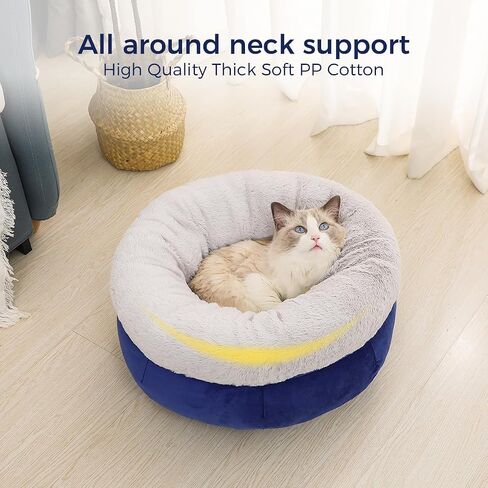 Cat Bed for Indoor Cats,Round Cat Bed for Small Pets,Washable Pet Bed with Non-Skid Bottom,Pet Bed for Puppy and Kitty,19 Inches,Navy in Saudi Arabia