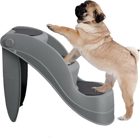 Dog Stairs - Pet Stairs with 3-Step Design and Safety Locking Pins - Dog Stairs for Small Dogs, Cats, and Other Pets - Pet Steps by PETMAKER (Gray) in Saudi Arabia