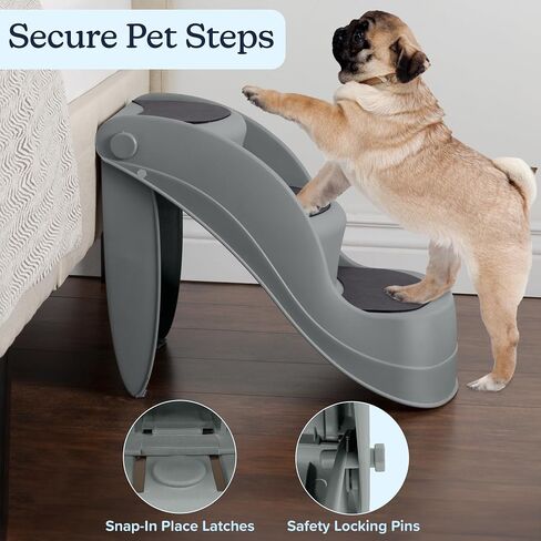 Dog Stairs - Pet Stairs with 3-Step Design and Safety Locking Pins - Dog Stairs for Small Dogs, Cats, and Other Pets - Pet Steps by PETMAKER (Gray) in Saudi Arabia