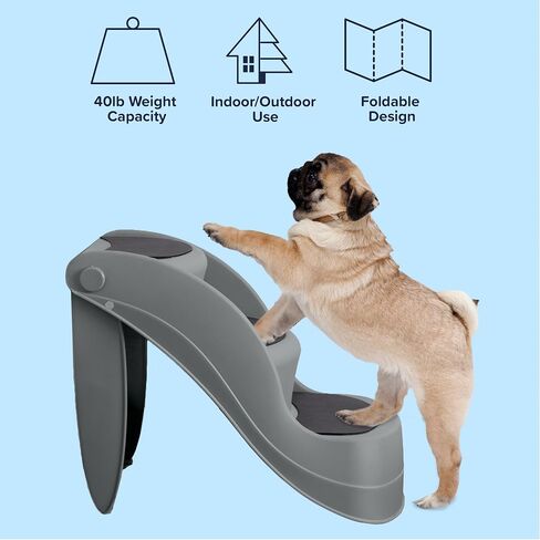 Dog Stairs - Pet Stairs with 3-Step Design and Safety Locking Pins - Dog Stairs for Small Dogs, Cats, and Other Pets - Pet Steps by PETMAKER (Gray) in Saudi Arabia