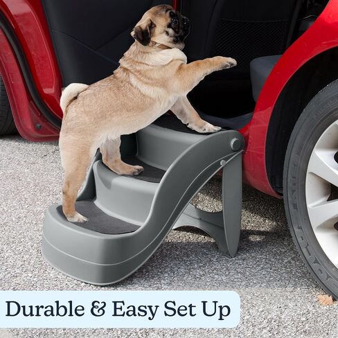 Dog Stairs - Pet Stairs with 3-Step Design and Safety Locking Pins - Dog Stairs for Small Dogs, Cats, and Other Pets - Pet Steps by PETMAKER (Gray) in Saudi Arabia