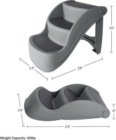 Dog Stairs - Pet Stairs with 3-Step Design and Safety Locking Pins - Dog Stairs for Small Dogs, Cats, and Other Pets - Pet Steps by PETMAKER (Gray) in Saudi Arabia