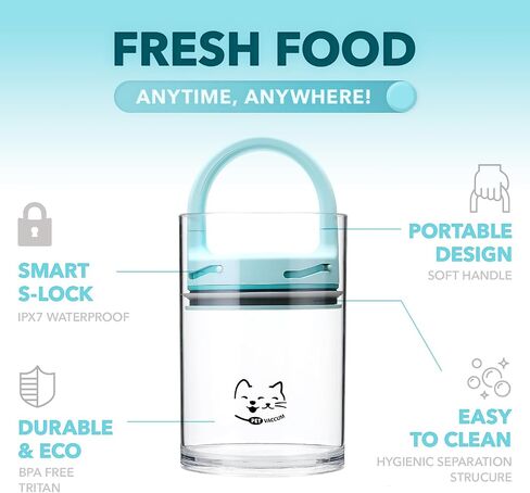 Portable Pet Vacuum Container 0.8L, BPA FREE for Storing Dry Dog and Cat Food, Airtight container Lid, Multi-purpose Storage for Pet Food, Treats, Rice,Coffee - Mint Color in Saudi Arabia