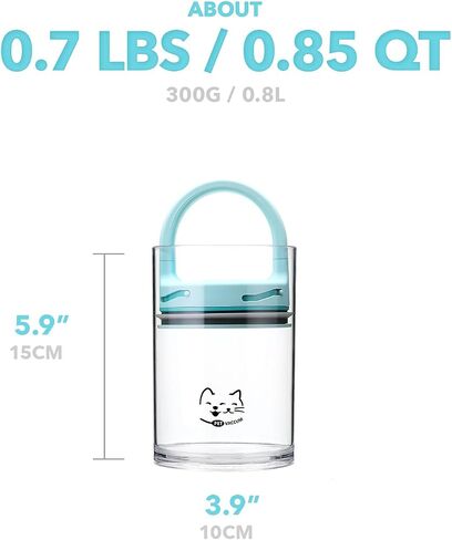 Portable Pet Vacuum Container 0.8L, BPA FREE for Storing Dry Dog and Cat Food, Airtight container Lid, Multi-purpose Storage for Pet Food, Treats, Rice,Coffee - Mint Color in Saudi Arabia