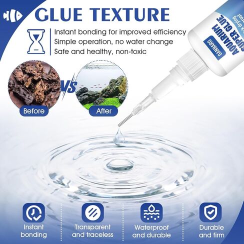 Ganbaro® Aquarium Glue, Aquarium Safe Glue, Coral Glue, 3.4 oz Clear Quickly Dry Aquarium Glue for Plants and Rocks, Mosses, Coral, Stone, Wood, Freshwater and Saltwater Aquascape 50 ml*2 in Kuwait