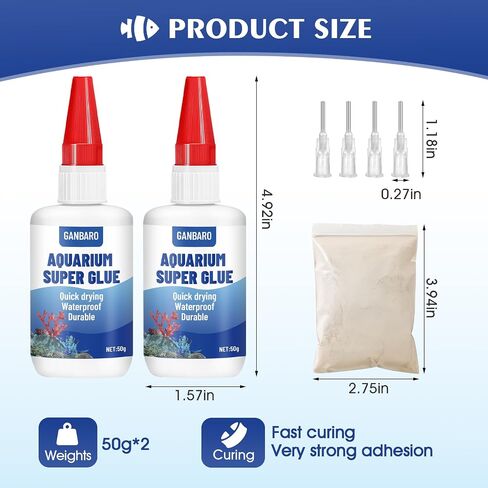 Ganbaro® Aquarium Glue, Aquarium Safe Glue, Coral Glue, 3.4 oz Clear Quickly Dry Aquarium Glue for Plants and Rocks, Mosses, Coral, Stone, Wood, Freshwater and Saltwater Aquascape 50 ml*2 in Kuwait