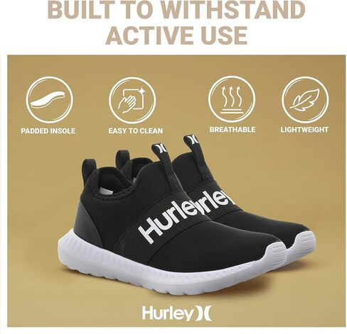Hurley Camby Kids Slip-On Sneakers - Unisex Lightweight & Breathable Shoes for Boys & Girls - Ideal for Running, Walking & All-Day Comfort - Flexible, Durable & Stylish Sneaker for Active Kids in Kuwait