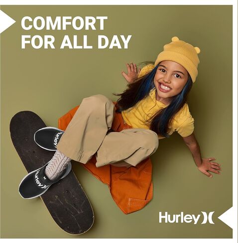 Hurley Camby Kids Slip-On Sneakers - Unisex Lightweight & Breathable Shoes for Boys & Girls - Ideal for Running, Walking & All-Day Comfort - Flexible, Durable & Stylish Sneaker for Active Kids in Kuwait