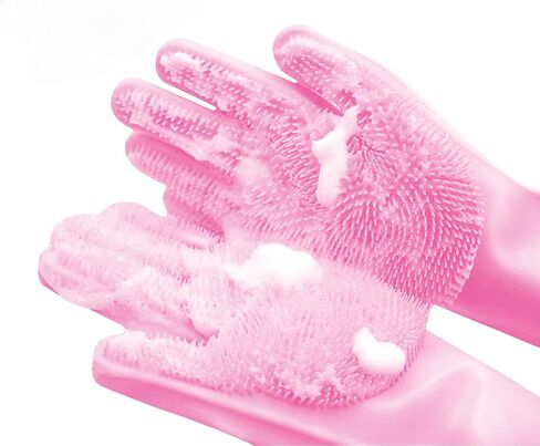 Pet Grooming Gloves，Heat-Resistant Dog Washing Gloves with High-Density Teeth，Silicone Dog Bath Brush with Enhanced Five Finger Design，Bathing and Massaging for Dogs and Cats，Pink in Saudi Arabia