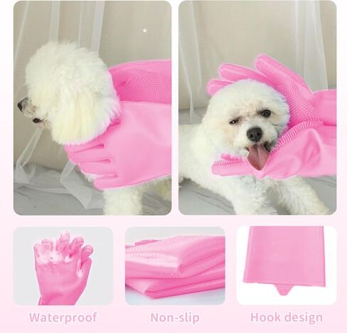 Pet Grooming Gloves，Heat-Resistant Dog Washing Gloves with High-Density Teeth，Silicone Dog Bath Brush with Enhanced Five Finger Design，Bathing and Massaging for Dogs and Cats，Pink in Saudi Arabia