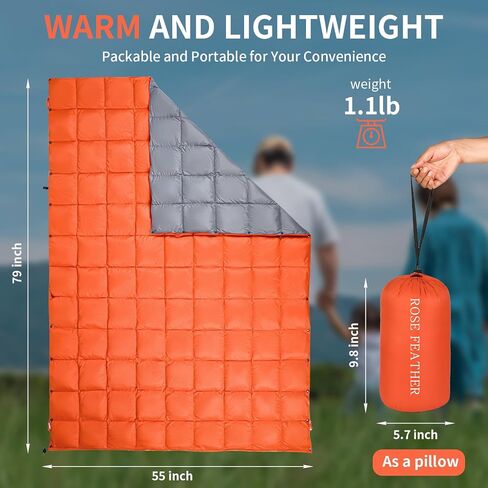 Down Camping Blanket, Muti-Use Outdoor Travel Blanket, Puffy Sleeping Bag Blanket, Waterproof Packable Backpacking Quilt for Camping, Travel, Airplane, Hiking, Picnic, 55''x79'' in Saudi Arabia
