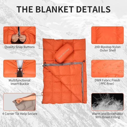 Down Camping Blanket, Muti-Use Outdoor Travel Blanket, Puffy Sleeping Bag Blanket, Waterproof Packable Backpacking Quilt for Camping, Travel, Airplane, Hiking, Picnic, 55''x79'' in Saudi Arabia