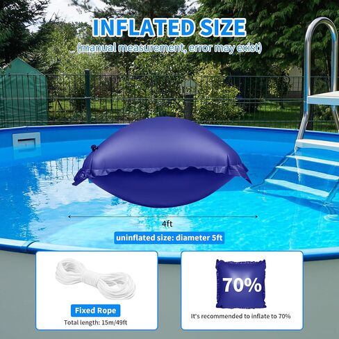 Pool Pillow for for Above Ground Pools, 8x8 Ft Pool Air Pillow for Closing Winter Pool Winterizing Kit for Ground Pool, 0.5mm PVC Material, 2X 16.5Ft Rope (Blue) in Saudi Arabia