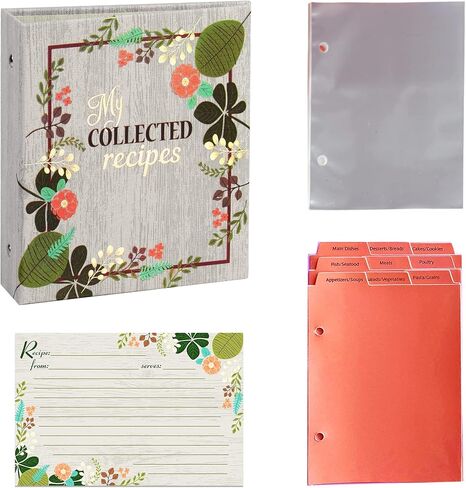 Meadowsweet Kitchens Recipe Card Holder Cookbook Mini 2 Ring Binder Organizer - Recipe Binder Cook Book w/ 25 4 x 6 Cards, 50 Clear Card Sleeves, & 9 Card Dividers (Fabric Covered, Vintage Flowers) in Saudi Arabia