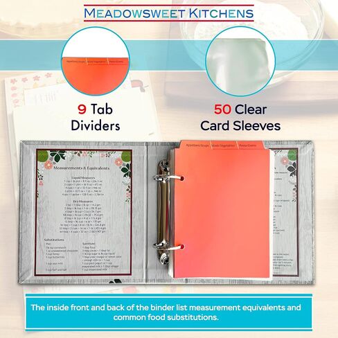 Meadowsweet Kitchens Recipe Card Holder Cookbook Mini 2 Ring Binder Organizer - Recipe Binder Cook Book w/ 25 4 x 6 Cards, 50 Clear Card Sleeves, & 9 Card Dividers (Fabric Covered, Vintage Flowers) in Saudi Arabia