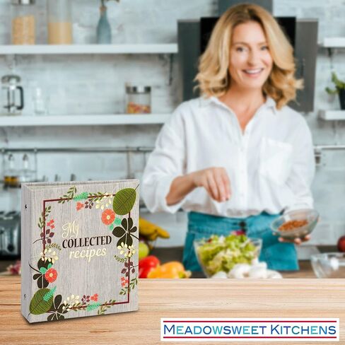 Meadowsweet Kitchens Recipe Card Holder Cookbook Mini 2 Ring Binder Organizer - Recipe Binder Cook Book w/ 25 4 x 6 Cards, 50 Clear Card Sleeves, & 9 Card Dividers (Fabric Covered, Vintage Flowers) in Saudi Arabia