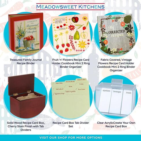 Meadowsweet Kitchens Recipe Card Holder Cookbook Mini 2 Ring Binder Organizer - Recipe Binder Cook Book w/ 25 4 x 6 Cards, 50 Clear Card Sleeves, & 9 Card Dividers (Fabric Covered, Vintage Flowers) in Saudi Arabia