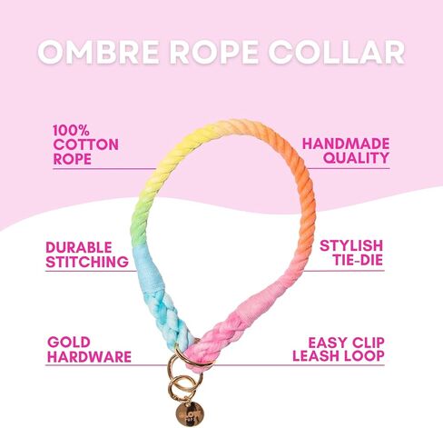 Rainbow Colored Slip Collar for Medium and Large Dogs, Handmade Ombre Dog Collar, Collar Size: up to 18" and Rope is 1/2" Wide (Rainbow, Medium) in Kuwait