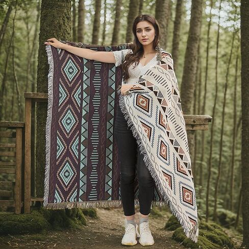 Lqprom Southwest Throw Blankets Aztec Southwest Throws Cover for Outdoor Camping Picnic Tent Beach Travel 51"x63" in Saudi Arabia