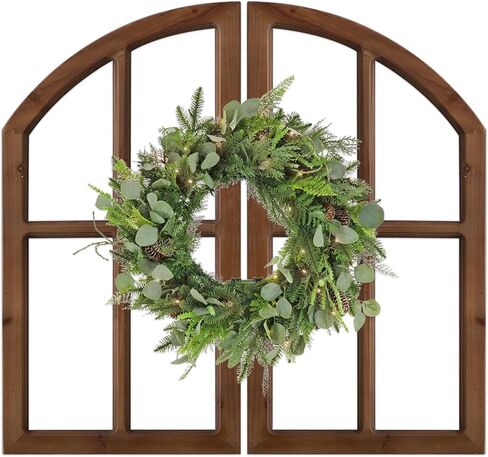 Sintosin Rustic White Arch Window Frame 30 Inch, 2 Pcs Hanging Distressed White Vintage Window Frame Wall Decor Living Room, Handmade Wooden Frame Fake Window Wall Decor for Entryway Bedroom in Saudi Arabia