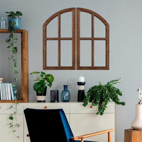Sintosin Rustic White Arch Window Frame 30 Inch, 2 Pcs Hanging Distressed White Vintage Window Frame Wall Decor Living Room, Handmade Wooden Frame Fake Window Wall Decor for Entryway Bedroom in Saudi Arabia