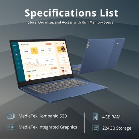 لينوفو لابتوب كروم بوك S330 بشاشة HD مقاس 14 انش (1366×768) ومعالج ميديا تيك MT8173C وذاكرة 4GB LPDDR3 و32GB eMMC SSD ونظام تشغيل كروم، 81JW0001US، اسود in Kuwait