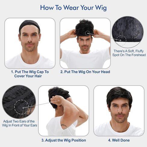 STfantasy Mens Black Wig Wavy Mid Length Synthetic Hair for Male Cosplay Winter Soldier Costume (Black) in Kuwait
