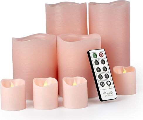 FURORA LIGHTING Pink Real Wax Flameless Candles with Remote and Timer, 4 Pillars and 4 Votives Pack of 8, LED Flickering Candles for Home Décor, Battery Included in Saudi Arabia