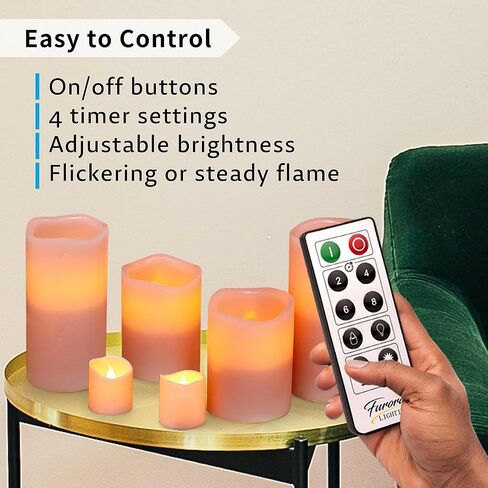 FURORA LIGHTING Pink Real Wax Flameless Candles with Remote and Timer, 4 Pillars and 4 Votives Pack of 8, LED Flickering Candles for Home Décor, Battery Included in Saudi Arabia
