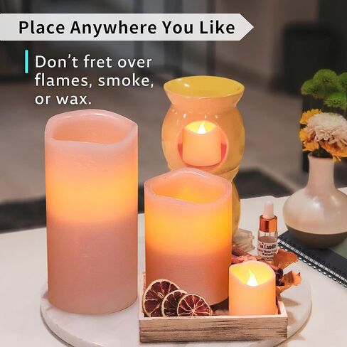 FURORA LIGHTING Pink Real Wax Flameless Candles with Remote and Timer, 4 Pillars and 4 Votives Pack of 8, LED Flickering Candles for Home Décor, Battery Included in Saudi Arabia