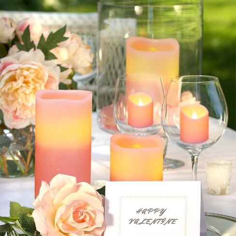FURORA LIGHTING Pink Real Wax Flameless Candles with Remote and Timer, 4 Pillars and 4 Votives Pack of 8, LED Flickering Candles for Home Décor, Battery Included in Saudi Arabia