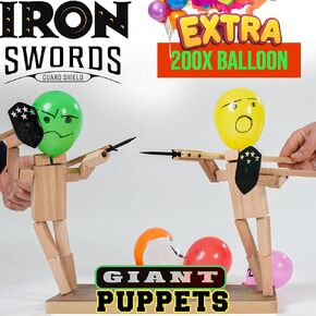 Wooden Fencing Puppets Balloon - Handmade Large 2024 New Man Bamboo Big Man Battle Board Games, Fun and Exciting 2-Player Wooden Robot Battle Balloon Game, Whack a Balloon Party Gamesfor 2 Players
