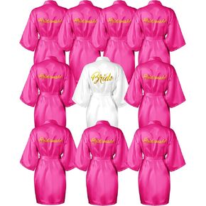 10 Pcs Kimono Robe for Bridesmaid Bride Wedding Getting Ready Short Robe 9 Bridesmaid Robes Embroidered Bridal Party Robes