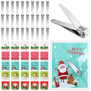 Feekoon 30 Pack Nail Clippers Set Flat Toenail Clippers Bulk with Christmas Bags Stainless Steel Toenail Clippers for Homeless Individually Wrapped Manicure for Christmas Homeless Supplies