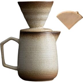 Pour Over Coffee Maker,Ceramic Coffee Maker With 100 pcs V60 Paper Filter，16oz/480ml Pour Over Coffee Dripper (Retro gold)