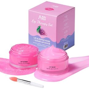 ANAI RUI Lip Therapy Set, Lip Scrub & Lip Mask, Overnight Hydrating Lip Moisturizer with Lip Exfoliator Scrub and Lip Sleeping Mask for Lip Plumping, Lip Gift Kit for Dry, Chapped, Dark Lips, Grape