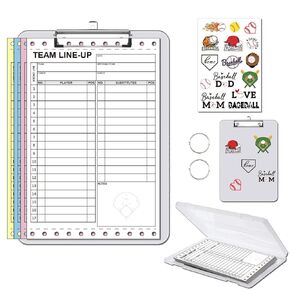 Personalized Baseball & Softball Lineup Cards for 35 Games Softball with 17 Player Roster 4-Part Form Copy with Writing Clipboard Storage Box Personalized Stickers and Loose Leaf Binder Ring