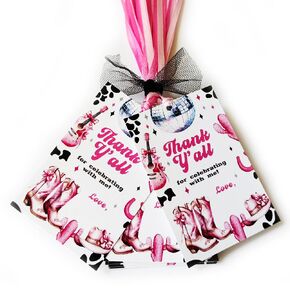 Disco Cowgirl Thank You Favor Tags by Adore By Nat - Girl Kids Bridal Birthday Party Gift Tags - Set of 24
