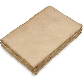 Watercolor Handmade Paper Sheets 50 Count Light Antique With Brown edges - 130 GSM - Rough Thick Deckled Edge Textured Paper for Painting Drawing and Invitations - 4 x 6 Inch Made with Recycled Cotton