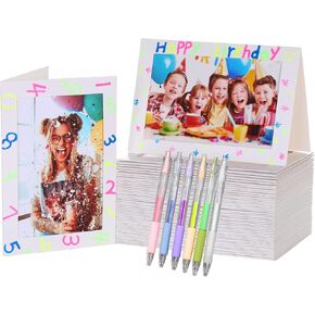 50 Piece Set Of 4x6 Inch Paper Photo Frames, DIY Cardboard Photo Frames, Paper Photo Frame Art Display Stand, With 6 3D Effect Colored Jelly Pens, For Weddings, Handmade By Children's Teachers (White)